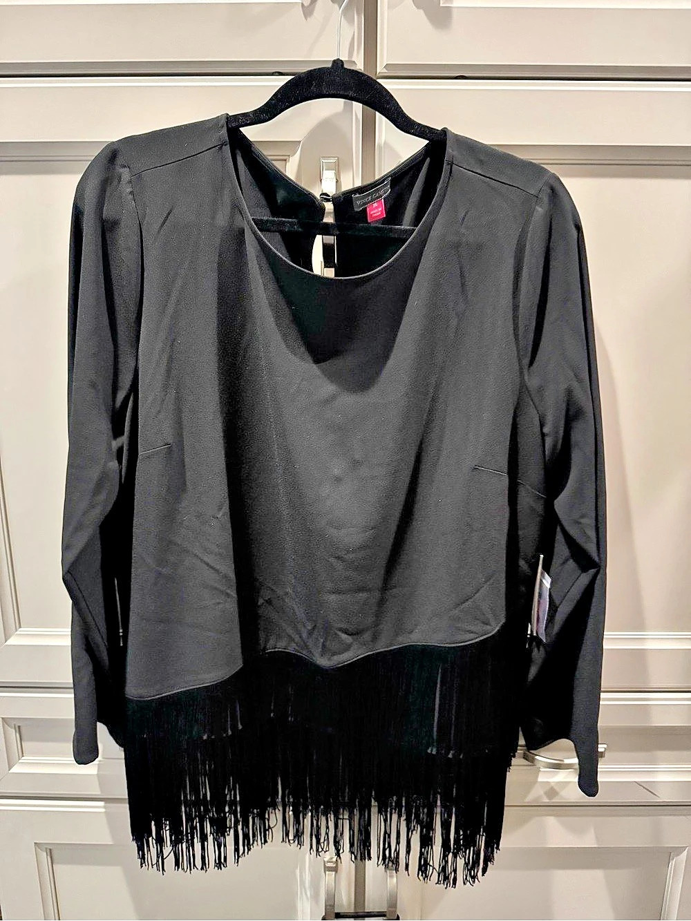 Vince Camuto Fringe Long Sleeve Top in Black XL NWT